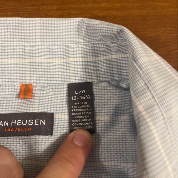 van heusen mens button up blue plaid size large - Picture 3 of 5